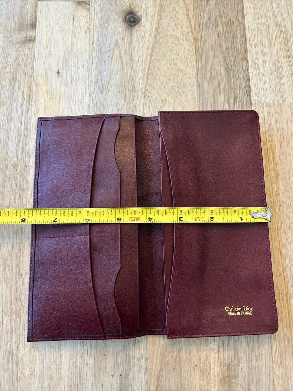 Vintage Christian Dior CD Logo Burgundy Leather Long Wallet Made in France
